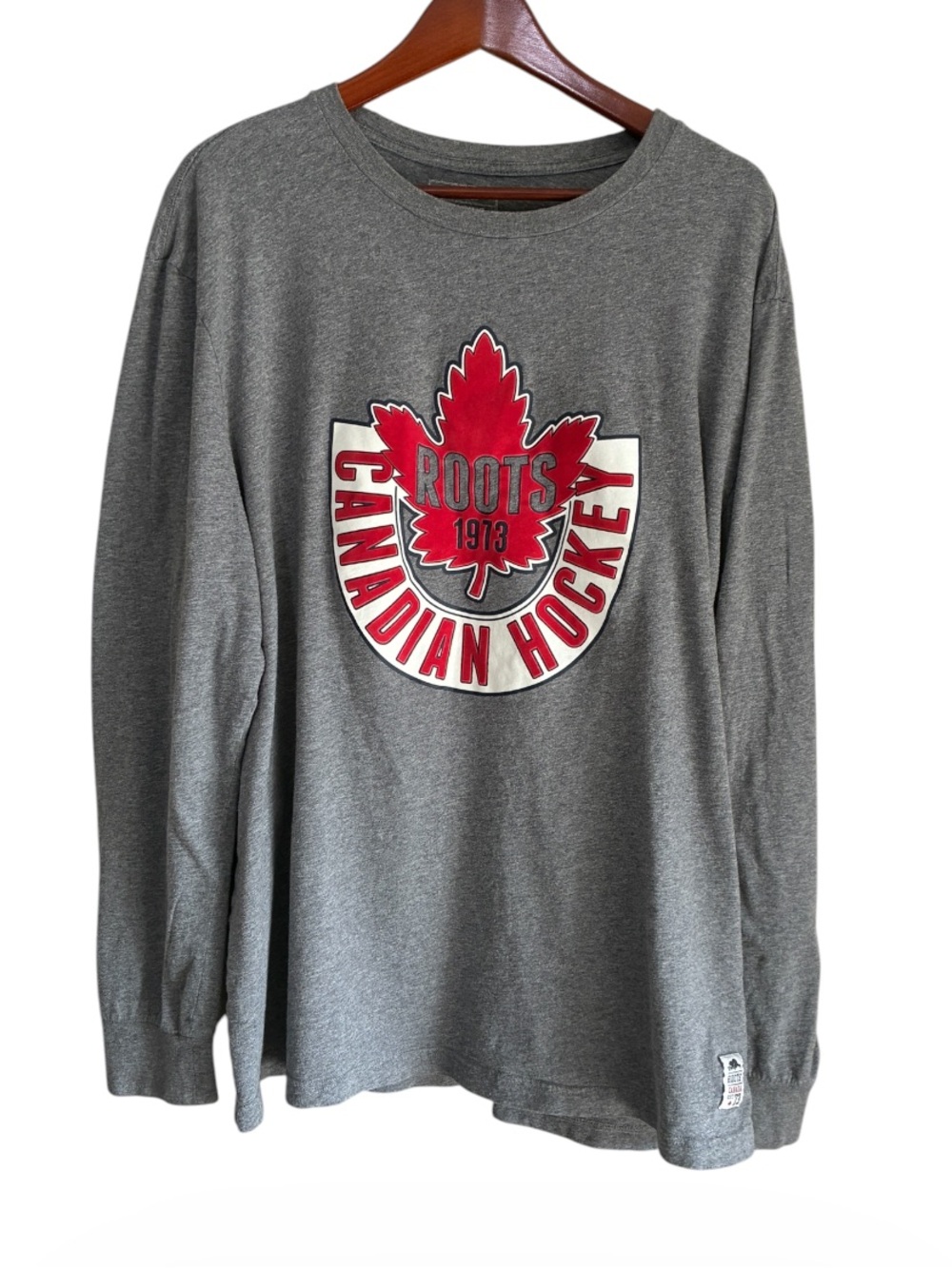 Roots Men's Gray Canadian Hockey Graphic Long Sleeve T-Shirt Tee Size XXL